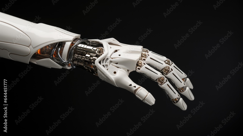 Cyborg hand on a black background, technology of artificial intelligence Cyborg hand on a black background, technology of artificial intelligence