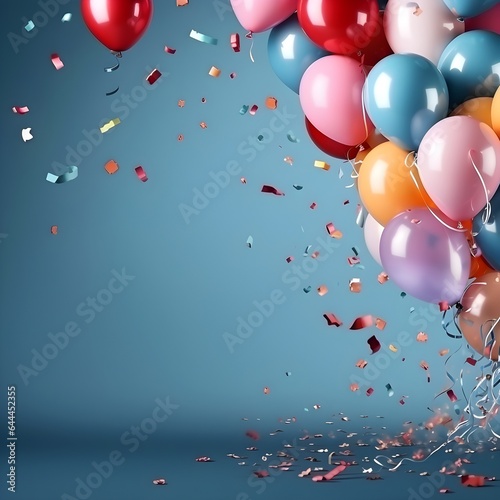 lots of colorful balloons and confetti copy space  ai generative