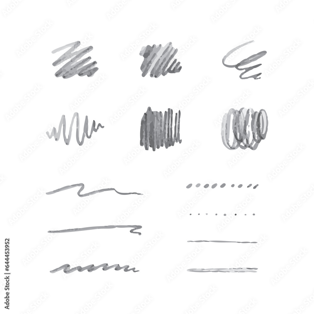 Obraz premium 鉛筆で書いた線黒い線のベクター素材セット