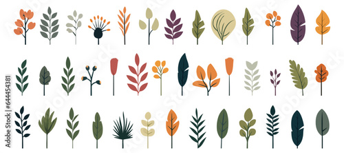 Abstract foliage collection. Botanical futuristic elements in flat style isolated on white background. Vector illustration © dariachekman