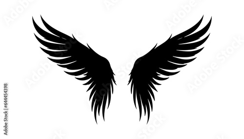 Black wings in flat design icon on white background. Vector illustration