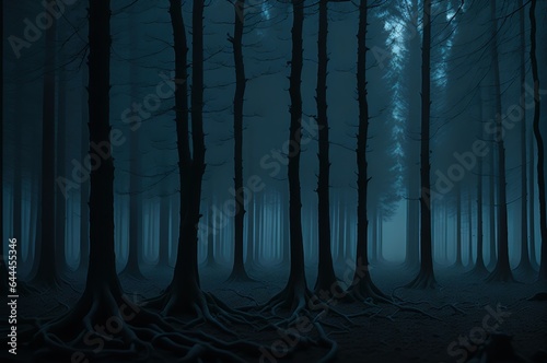 Landscape of haunted mist forest dark background, creepy and scary concept,AI