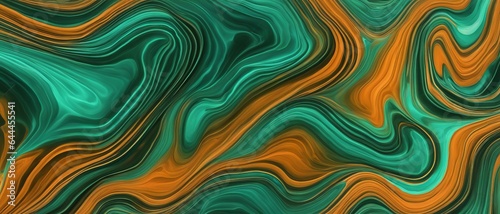 Green orange liquid paint spilled over the surface in waves, digital painting, wallpaper © Mikalai