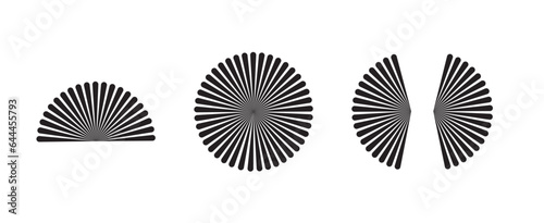 Abstract spiral  vortex element. Radiating  radial bent lines. Monochrome element isolated on white.