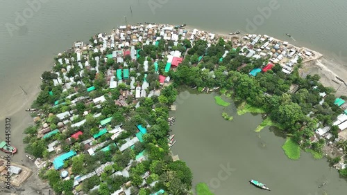 Aerial view of flood affected village in Nikli, Kishoreganj, Bangladesh. photo