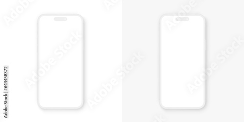 Clay models smartphone with transparent screens. Smartphone mockup. Device front view. 3D mobile phone with shadow - stock vector.