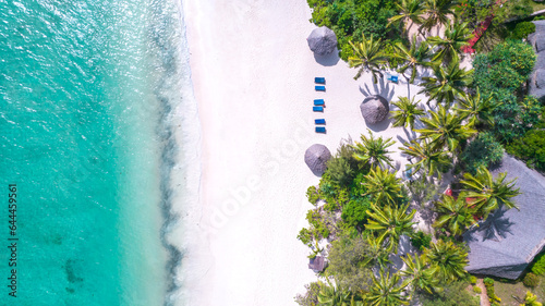 An aerial view of the stunning tropical island of Zanzibar with the sea surrounding the Zanzibar beach in Tanzania.