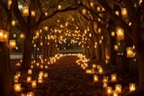 Enchanting path illuminated by flickering candles. Generative AI