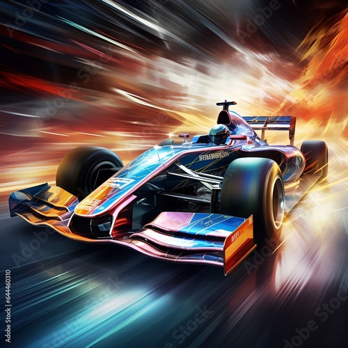 Formula racing cars in high speed with neon effects, AI generative
