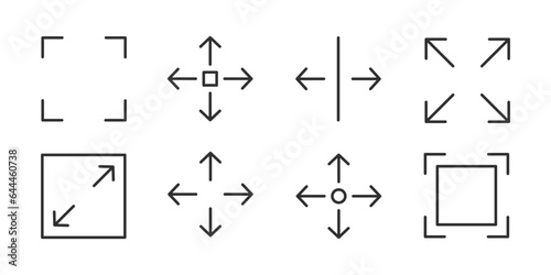 Set of line editable stroke full screen, expand arrow icon 
