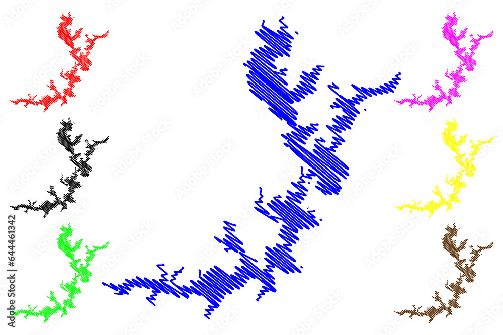 Obraz premium Lake Avalanche, Emerald and Ootacamund (Republic of India, Ooty, Tamil Nadu) map vector illustration, scribble sketch Avalanchi map