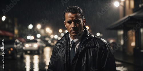 A Detective standing in rain