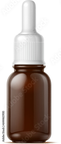 Realistic cosmetics product bottle with a pipette for precise application, ensures easy dispensing of liquids. Isolated 3d vector mockup of the flask for serum, essential oil, nasal drops or essence