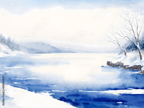 Winter watercolor sea view  © APXIII