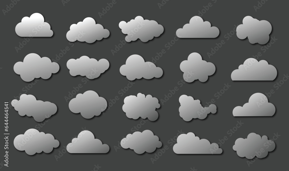 Clouds silhouettes. Vector set of clouds shapes. Collection of various forms and contours. Design elements for the weather forecast, Clouds silhouettes set