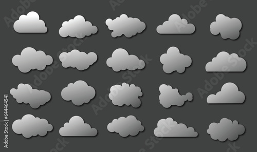 Clouds silhouettes. Vector set of clouds shapes. Collection of various forms and contours. Design elements for the weather forecast, Clouds silhouettes set