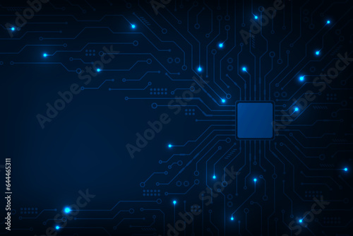 Vector technology abstract futuristic CPU circuit board blue light background.