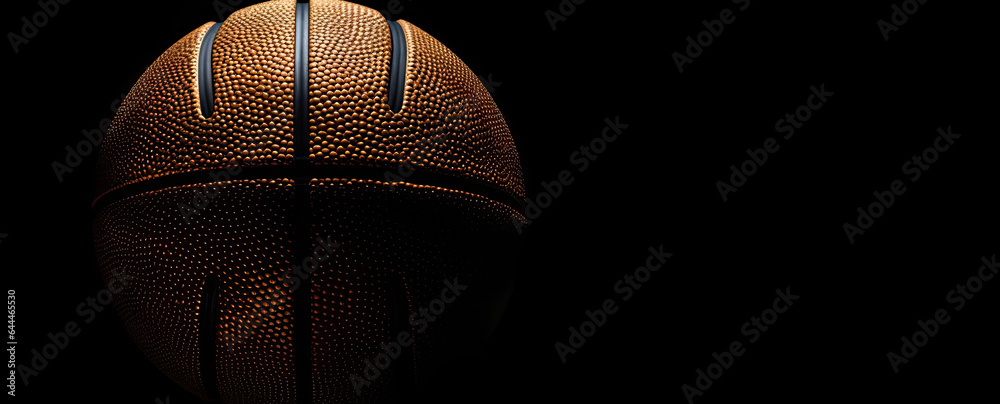 Basketball on a black background. Horizontal banner place for text. Basketball on a black background. Horizontal banner place for text.