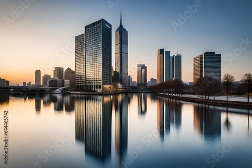 city skyline in the river