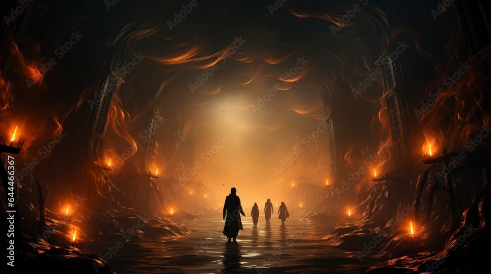 Fototapeta premium 16:9 aspect ratio spooky halloween background wallpaper with scary haunted castle and trees