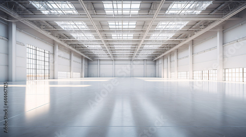 A modern  white warehouse interior  devoid of any items..