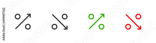 Percent with arrow icon set. Up and down pictogram. Vector isolated illustration 