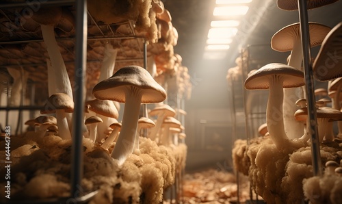 mushroom cultivation room mushroom harvest, ai generative photo