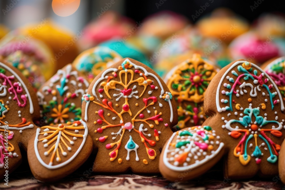 Generative ai of colorful handcrafted cookies made for the upcoming Christmas season at the bakery.