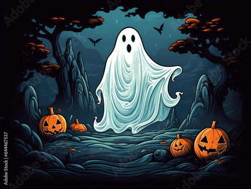 White ghost on Halloween night in the forest