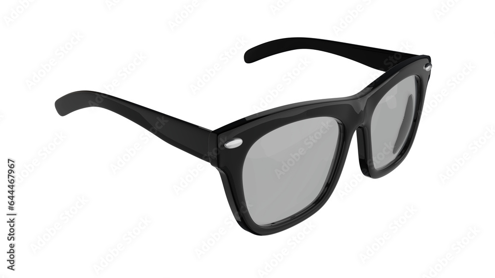 Black frame eyeglasses in left angle isolated on transparent and white background. Glasses concept. 3D render Black frame eyeglasses in left angle isolated on transparent and white background. Glasses concept. 3D render
