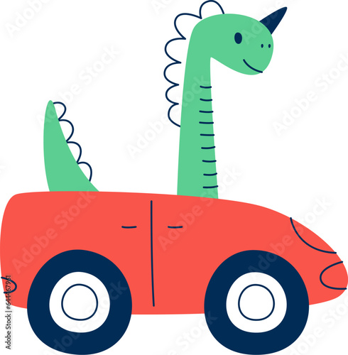 Dinosaur In Cabriolet Car