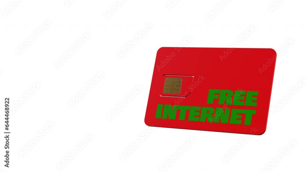 Free Internet text SIM card rotating on white empty background. Mobile phone 4G/5G/6G wireless data connection item turning. 3D render video animation illustration design web banner template. Free Internet text SIM card rotating on white empty background. Mobile phone 4G/5G/6G wireless data connection item turning. 3D render video animation illustration design web banner template.