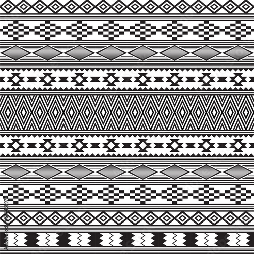 American Indians tribal texture, seamless pattern. Navajo style. Swatch is included in vector file. Black and white.