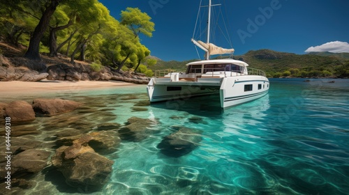 White catamaran on a background  azure water near coast © nataliya_ua
