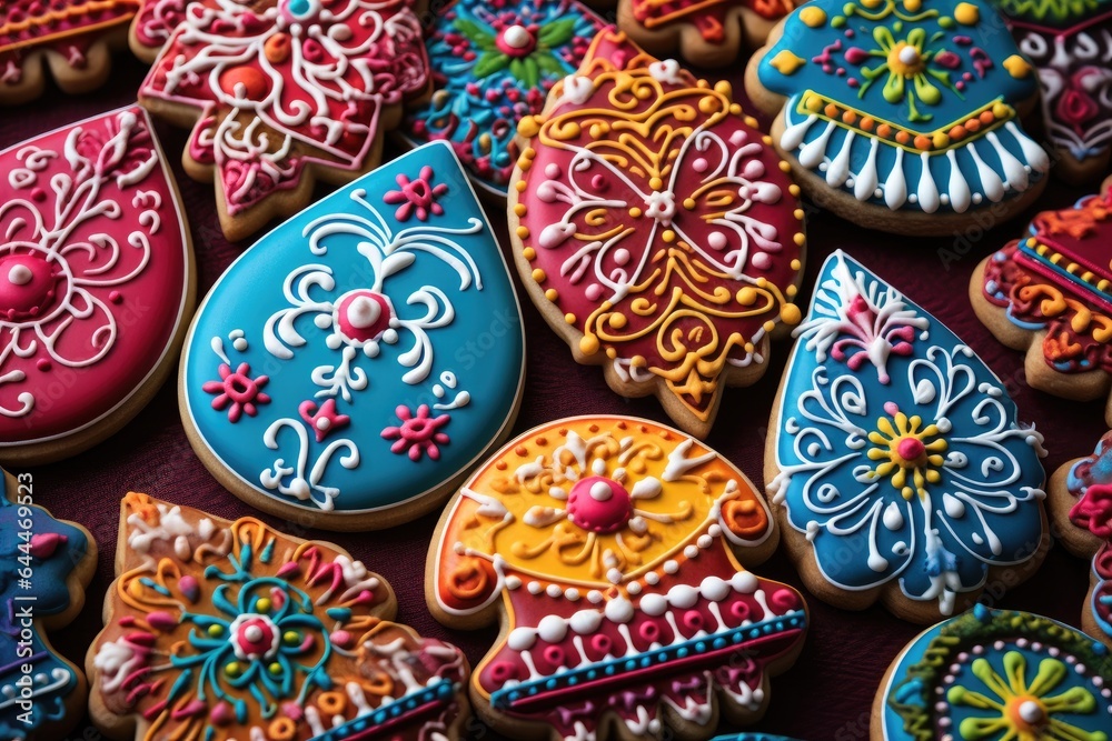 Colorful handcrafted cookies made for the upcoming Christmas season at the bakery.