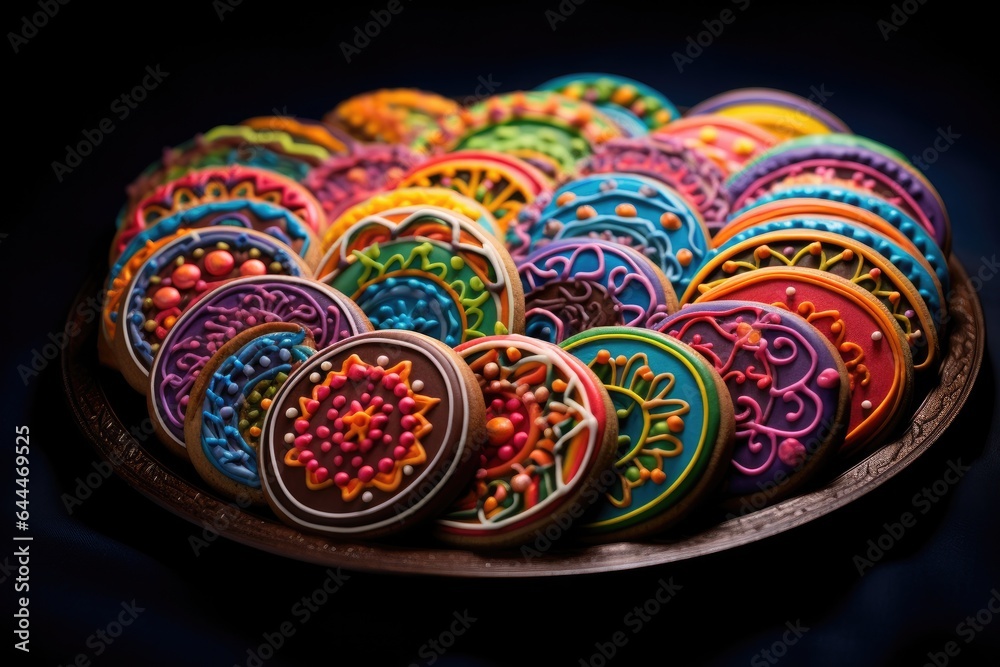 Colorful handcrafted cookies made for the upcoming Christmas season at the bakery.