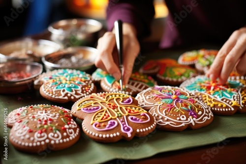 Colorful handcrafted cookies made for the upcoming Christmas season at the bakery.