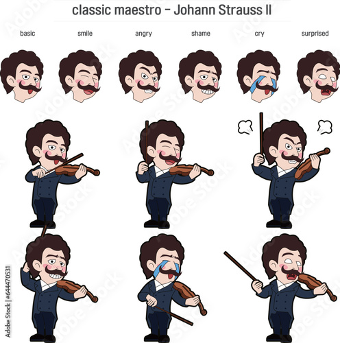Cute classical composer, performer illustration - 08_Johann Baptist Strauss