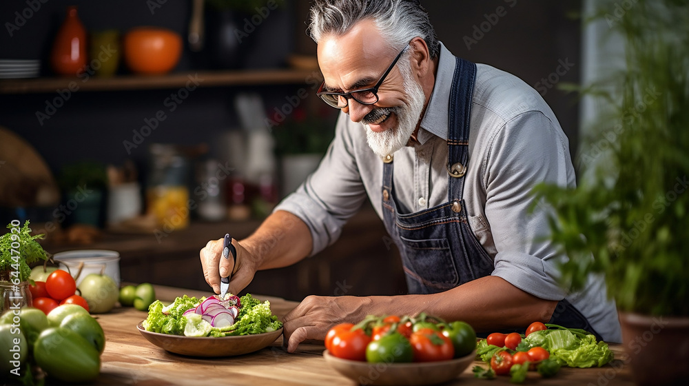Old people cook dinner in the kitchen Old people cook dinner in the kitchen