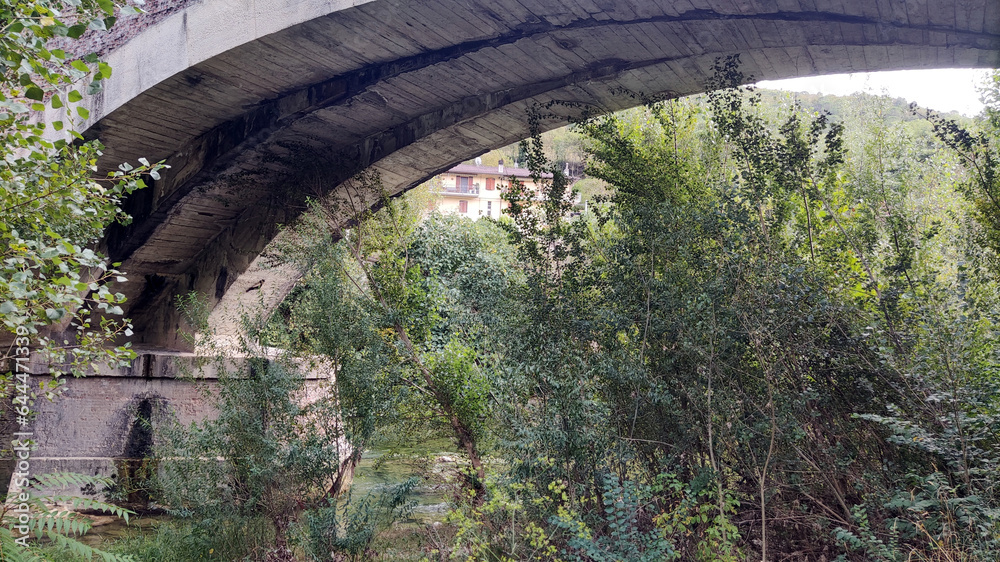 Ponte lungo il fiume nel parco della gola della rossa e di Frasassi nelle Marche in Italia Ponte lungo il fiume nel parco della gola della rossa e di Frasassi nelle Marche in Italia
