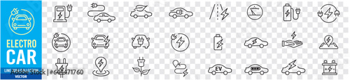 Electro Car Icon line collection vector