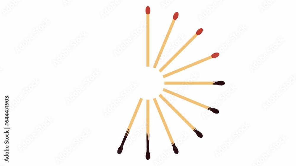 Loading wheel with burning matches. 2D animation video with alpha channel. Loading wheel with burning matches. 2D animation video with alpha channel.