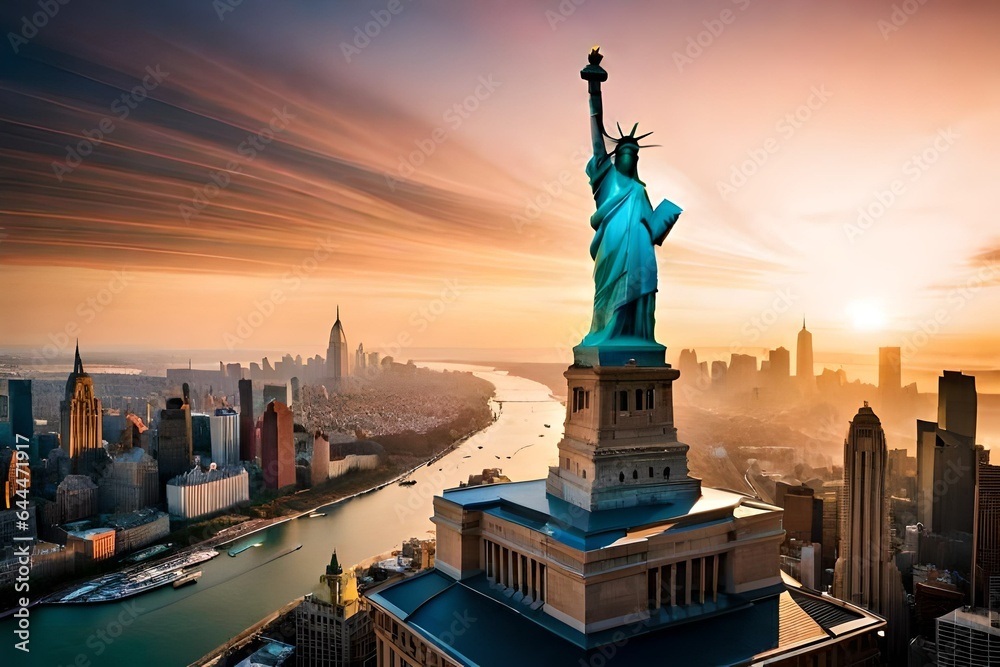 Fototapeta premium Celestial America: A Surreal Abstract Landscape of Iconic Landmarks