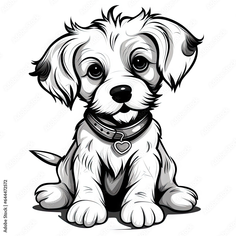 cute Dog in black and white coloring cute Dog in black and white coloring