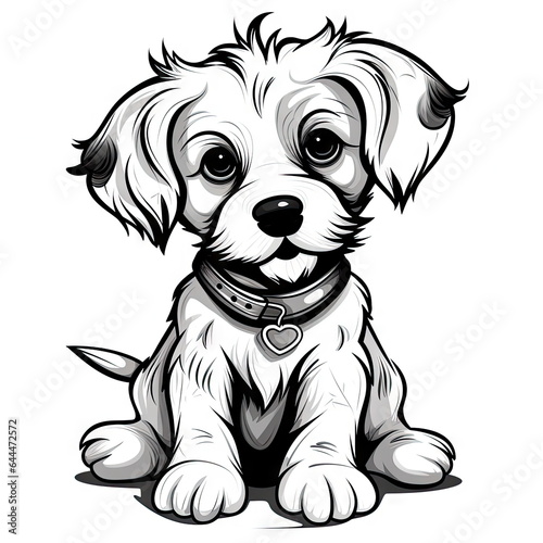 cute Dog in black and white coloring