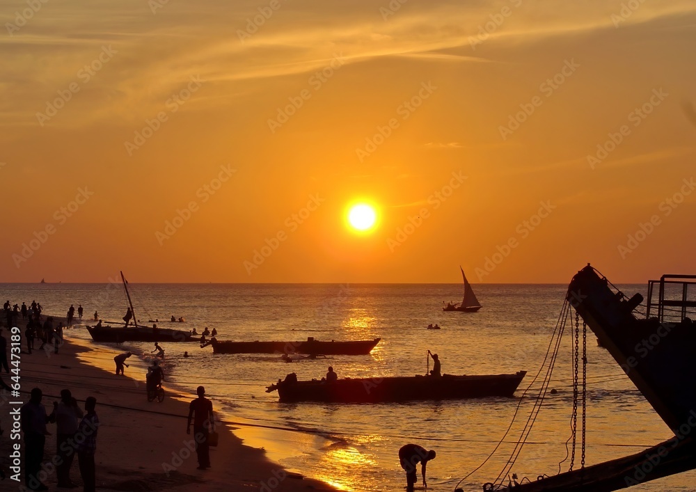 End of the day's fishing on an African shore End of the day's fishing on an African shore