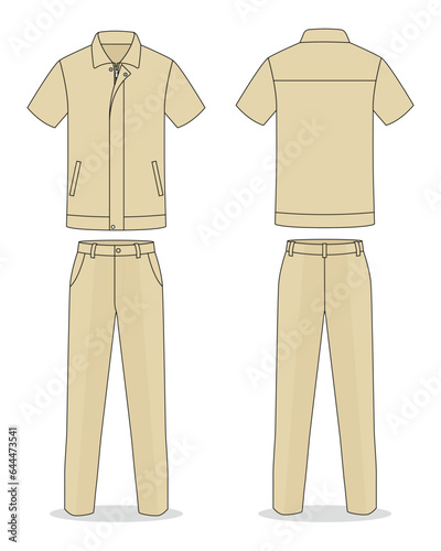 Khaki technician workshop uniform template on white background.Front and back view, vector file