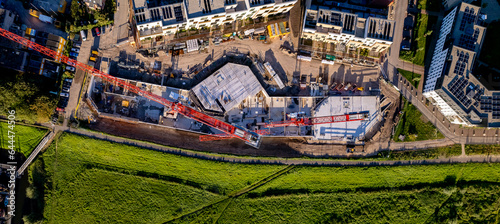 Top down aerial of real estate project new housing construction site part of urban development Noorderhaven neighbourhood