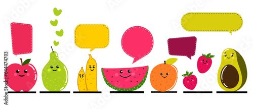 Fruits Speech Bubble concept vector isolated design, Cute fruit 2d character talking, funny fruits 