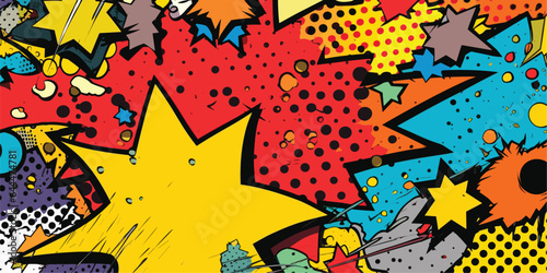VIntage retro comics boom explosion crash bang cover book design with light and dots. Can be used for decoration or graphics. Graphic Art. Vector. Illustration.